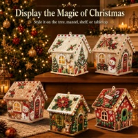 Ornement de bureau en forme de maison de Noël LS, kit de peinture diamant avec perles en bois, décoration suspendue pour sapin de Noël, cadeau artisanal fait main