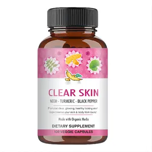 Cápsulas Vegetarianas PARA LA Piel, Hierbas Transparentes, Neem, Cúrcuma, Pimienta Negra, Suplemento PARA LA Salud de Mujeres Adultas, Sangre Brillante, 60 Unidades - Product Image 1