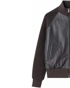 Ofertas Increíbles: Chaqueta de Piel Sintética con Mangas Tejidas y Cierre de Cremallera para Hombre, Cuello Acanalado, Ropa de Abrigo Informal de Invierno, Abrigo Elegante y Moderno en Oferta - Product Image 2