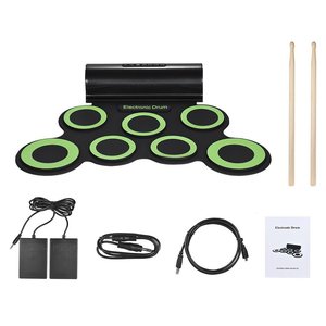 Juego de batería electrónica plegable con carga USB, batería de jazz portátil con baquetas y pedales para practicar y jugar - Product Image 1