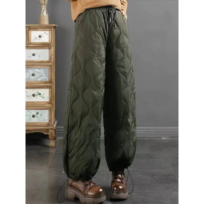 Custom Winter Trousers Men and women Oversize Wide Leg Quilted Pants Elastic Waist Drawstring Casual Pants
