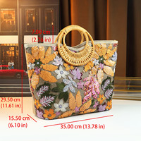 Sac fourre-tout double portable pour femme, en lin, coloré, brodé de fleurs et de sequins, écologique, durable, léger et grande capacité