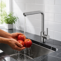 Robinet de cuisine en acier inoxydable à rotation 360 degrés, monocommande, céramique, nickel brossé, mitigeur eau chaude et froide pour cuisine