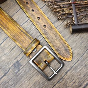 Cinturón <span class=keywords><strong>de</strong></span> Cuero Genuino con Costuras Retro para Hombre, Cinturón Vaquero Occidental <span class=keywords><strong>de</strong></span> Cuero <span class=keywords><strong>de</strong></span> Grano Completo con Tinte Degradado Informal - Product Image 4