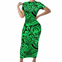 Robe maxi pour femmes, design tribal hawaïen, polynésien, grande taille, robe à manches courtes pour femmes, robe élégante pour femmes