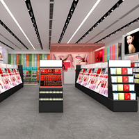 Meuble de salon de beauté de luxe, présentoir simple face avec cadre métallique, grand miroir supérieur et panneau d'affichage en acrylique pour rouges à lèvres