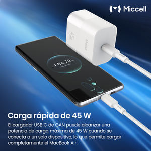 Cargador Miccell GaN de 45 W con Cable y Puerto USB-C, Adaptador de Carga Rápida para <span class=keywords><strong>iPhone</strong></span> y Smartphones - Product Image 6