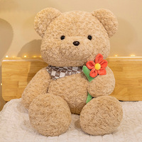 Vente en gros de jouets professionnels d'usine Ours en peluche 50cm 65cm 80cm 100cm Ours en peluche avec écharpe tenant des fleurs en peluche pour GI