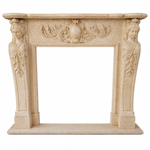 Cheminée en marbre personnalisée, moderne, sculptée à la main, luxueuse, classique, beige crème, avec manteau de cheminée en marbre et cadre de cheminée en marbre - Product Image 2