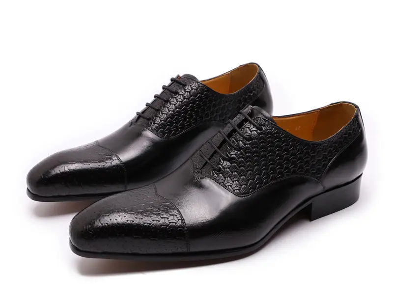 Oxford Square Toe Lace-up Genuine Leather Shoes Casual Business Dress shoes For Wedding Party Office Fashion Shoes