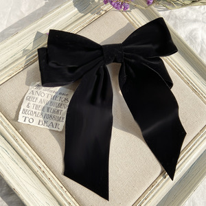 Barrette à cheveux vintage en velours noir avec nœud, composants métalliques, long ruban, style coréen, accessoires pour cheveux pour femmes et filles, emballage carton - Product Image 3