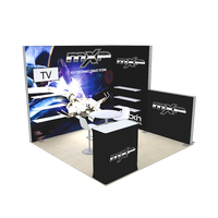 Stand d'exposition portable 10x10 sans outil, en aluminium, avec boîte lumineuse rétroéclairée, étagères TV et toile de fond pour salon professionnel