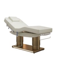 Lit de massage électrique blanc avec base dorée - Lit de beauté moderne en PU réglable pour spa, salon, salon de beauté et chambre à coucher