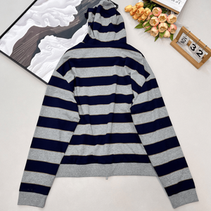 Chaqueta con capucha a rayas para mujer, sudadera informal holgada con cremallera, ropa de uso diario - Product Image 2