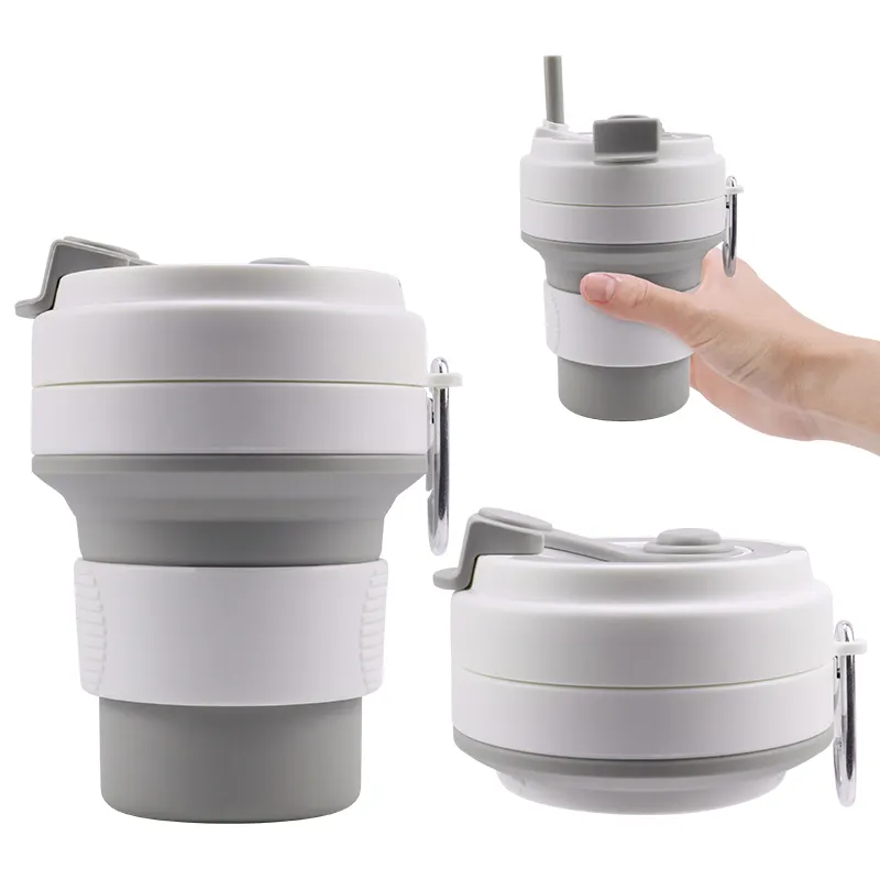 Tasse personnalisée 350ml 550 ML Tasse à café pliable et réutilisable Tasse à eau Tasses à café pliables en plastique et en silicone avec couvercles Logo