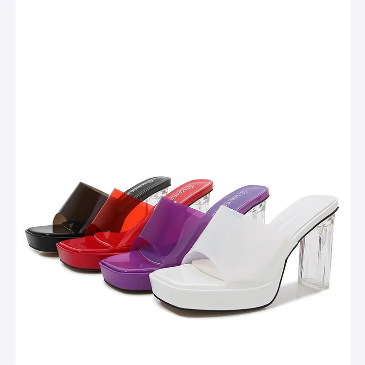Hot Sale Sandals 2023 Womens 9 CM Clear Heels Sandals Transparent Women Sandals Beach Fancy Colorful Slippers Plus Size Shoes