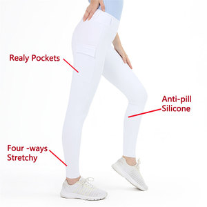 Culotte d'équitation pour femme blanche Logo personnalisé Leggings équestres évacuant l'humidité avec boutons - Product Image 1