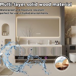 Ensemble de meubles de salle de bain modernes en bois massif OEM avec miroir de table intégré, évier étanche et <span class=keywords><strong>robinet</strong></span> en cuivre - Product Image 4