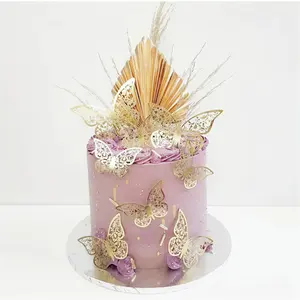 Yeni varış 3D kağıt çift katmanlı inci kelebekler kek dekorasyon için düğün doğum günü partisi kek Topper süslemeleri için kek