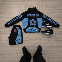 Ensemble deux pièces personnalisé pour homme, en Spandex/Coton thermique, avec blocs de couleur, sweat-shirt à col montant et fermeture éclair partielle, et pantalon de jogging, OEM ODM, logo personnalisé