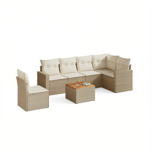 Conjunto de Sofás Modulares de Jardín en Poliratán Beige, Muebles de Exterior Cómodos, Diseño Moderno, Cojines de Espuma de Alta Densidad - Product Image 1