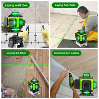 Nouveau niveau laser rotatif 4D 16 lignes vert à auto-nivellement 360 degrés avec batterie au lithium pour mesures croisées