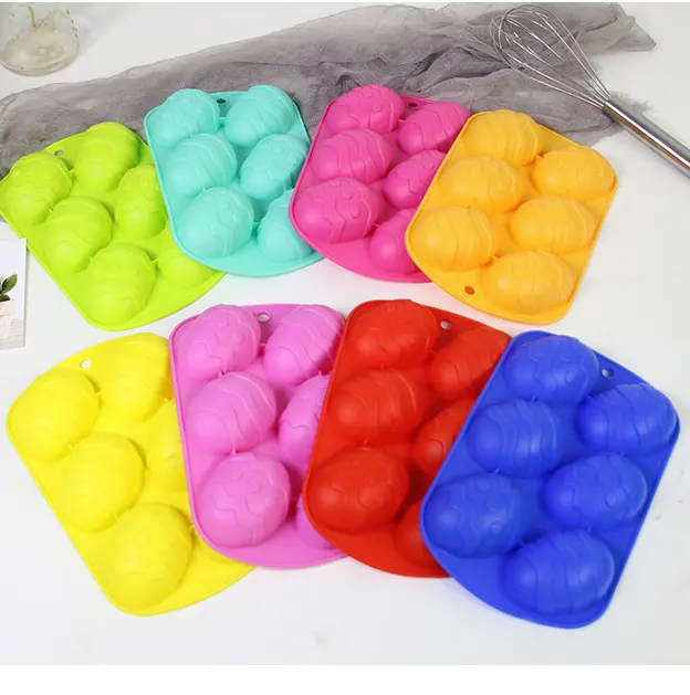 Molde de silicone colorido para diy, ecológico, 6 cavidades, ovo de páscoa, para decoração de bolo, biscoito, pudim, chocolate, cubo de gelo