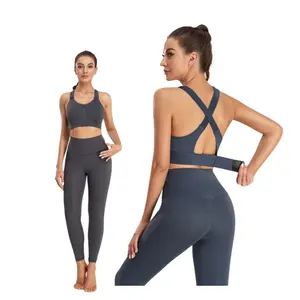 wholesale New Nude Feeling High Support yoga bra set 2 piece set seamless custom women breathable yoga sports bra
