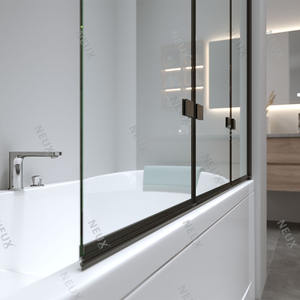 Écran de <span class=keywords><strong>baignoire</strong></span> en verre trempé facile à nettoyer à 3 panneaux de 6mm Écran de <span class=keywords><strong>baignoire</strong></span> pliant à charnière noire avec bande étanche - Product Image 3