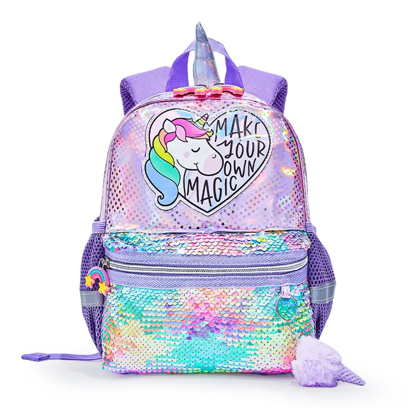Sacs d'école à paillettes pour filles, sacoches arc-en-ciel avec Logo personnalisé imprimé, sacs à dos licorne pour enfants de 3 à 6 ans,