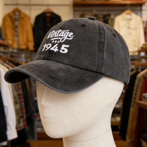 Casquette de camionneur en coton vieilli à 6 panneaux - Broderie vintage « 1945 » respirante, idéale pour les activités de plein air - Product Image 5