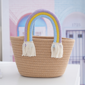 Nuova <span class=keywords><strong>Borsa</strong></span> a Cesto alla Moda con Corda Arcobaleno per Donna, <span class=keywords><strong>Borsa</strong></span> Tote in <span class=keywords><strong>Cotone</strong></span> Intrecciato, <span class=keywords><strong>Borsa</strong></span> da Spiaggia Estiva in Paglia all'<span class=keywords><strong>Uncinetto</strong></span> per le Vacanze - Product Image 2