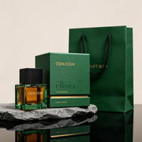 Flacon de parfum carré en verre clé en main 30ml 50ml 100ml avec pompe à pression et emballage personnalisé en coffret cadeau