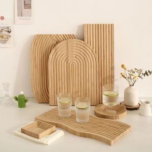Nordic Style Solid Wood Serving <b>Tray</b> With Ripple Design For <b>Tea</b> Coffee Bread Hotel Use Decorative Photo Prop - Product Image 3