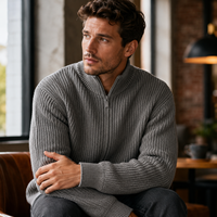 Ensemble sportif pour homme en mélange acrylique, cardigan en tricot, tricoté à la machine 7 GG, respirant, service OEM, veste cardigan à fermeture éclair