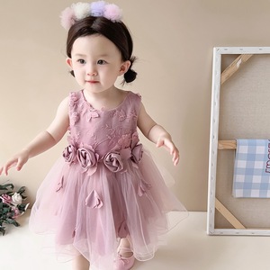 Abito Estivo Bianco in Pizzo e Raso per Bambine, Vestito Principessa Senza Maniche con Gonna a Balze, per Bambine da 1 a 3 Anni - Product Image 6