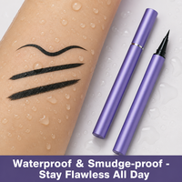 Stylo Eyeliner Liquide Violet à Pointe Ultra Fine, Suivez les 4 Étapes Simples du Contour des Cils à l'Extrémité Extérieure pour un Maquillage des Yeux Parfaitement Défini