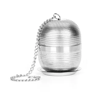 Luxury Customized Food Grade Stainless Steel Loose Tea Strainer Mesh Ball Infuser With Chain Hook