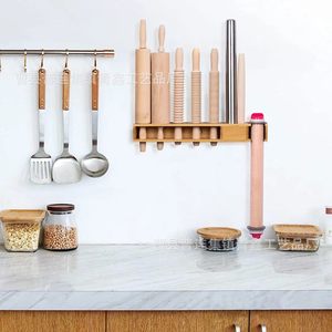 Wooden Rolling Pin <b>Storage</b> Rack <b>Wall</b> Mounted Rectangle <b>Hanging</b> Kitchen Organizer For Dough Stick Tools - Product Image 4