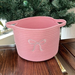 Cesta de Cuerda de Algodón con Decoración de Lazo, Adecuada para Guardar Artículos de Bebé y Organizar Pañales - Product Image 4