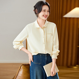 Chemise en coton brossé matelassée à manches longues pour femme, collection Printemps/Automne 2026, style rétro, facile à assortir, coupe ample amincissante - Product Image 2