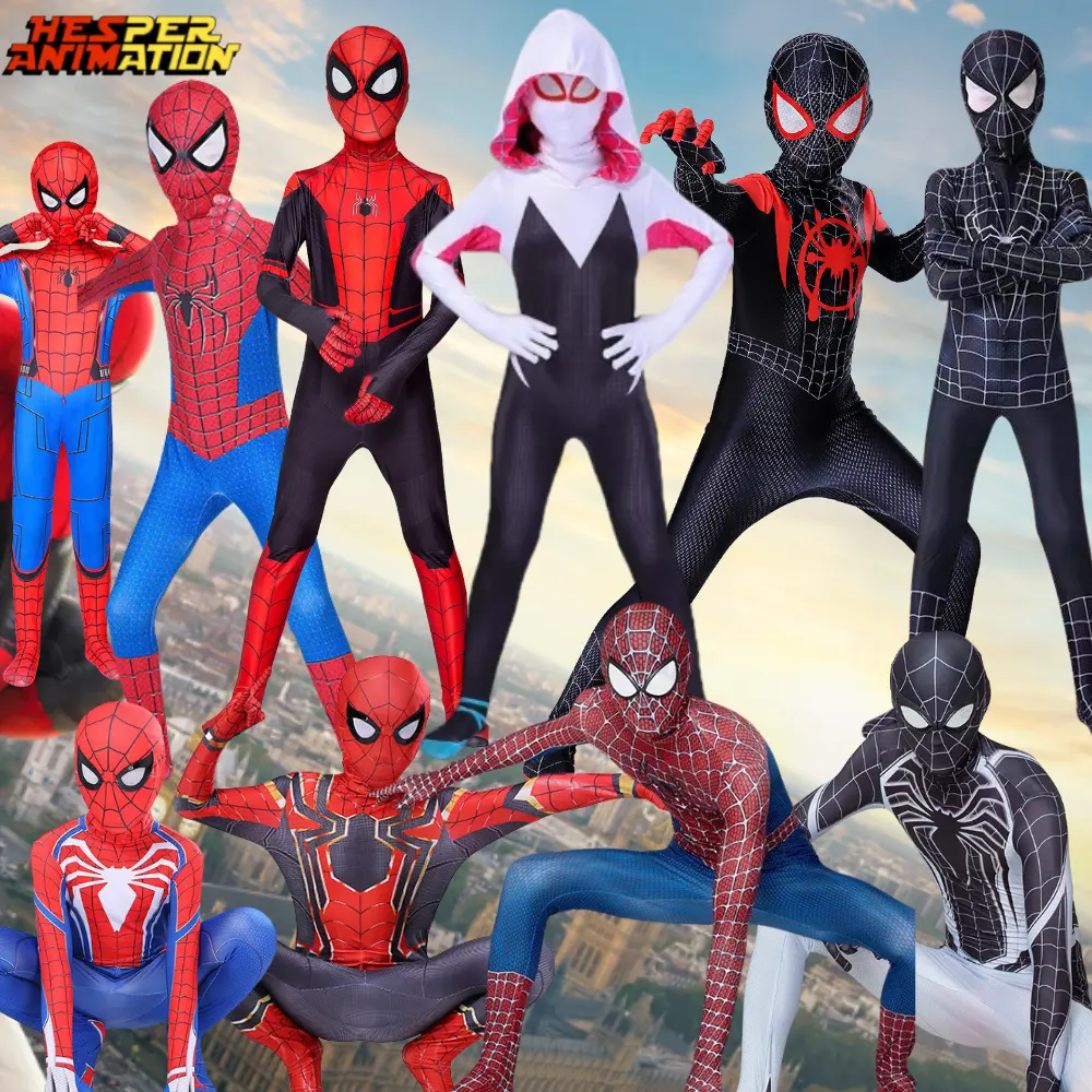 10 stili più Spider costumi uomo Cosplay Spider Hero lontano da casa vestiti di Halloween Cosplay per bambini bambini Costume