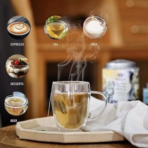 Tazza in Vetro Borosilicato a Doppia Parete Trasparente con Manico per Bere Caffè e Tè, Prezzo all'Ingrosso Conveniente - Product Image 1