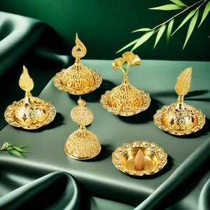 Brûleur à Bakhoor en alliage doré de style arabe, petit modèle, design tour, pour usage domestique, aromathérapie au bois de santal, pack d'ambiance intérieur - Product Image 2