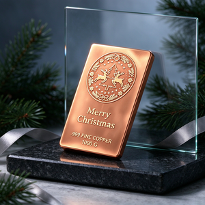 Placa Navideña de Cobre Puro .999 de 1 kg con Diseño de Reno y Árbol Grabado con Láser - Product Image 5