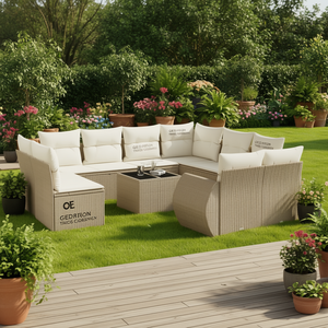 Conjunto de Sofá de Jardín de Ratán Sintético Beige de 9 Piezas Gedrion, Muebles Modulares para Exteriores con Cojines de Espuma de Alta Densidad - Product Image 2