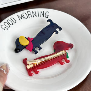 Pince à cheveux latérale en acétate, motif <span class=keywords><strong>Teckel</strong></span> mignon, style japonais et coréen, faite main haut de gamme, pour franges et mèches rebelles, pour fille - Product Image 3