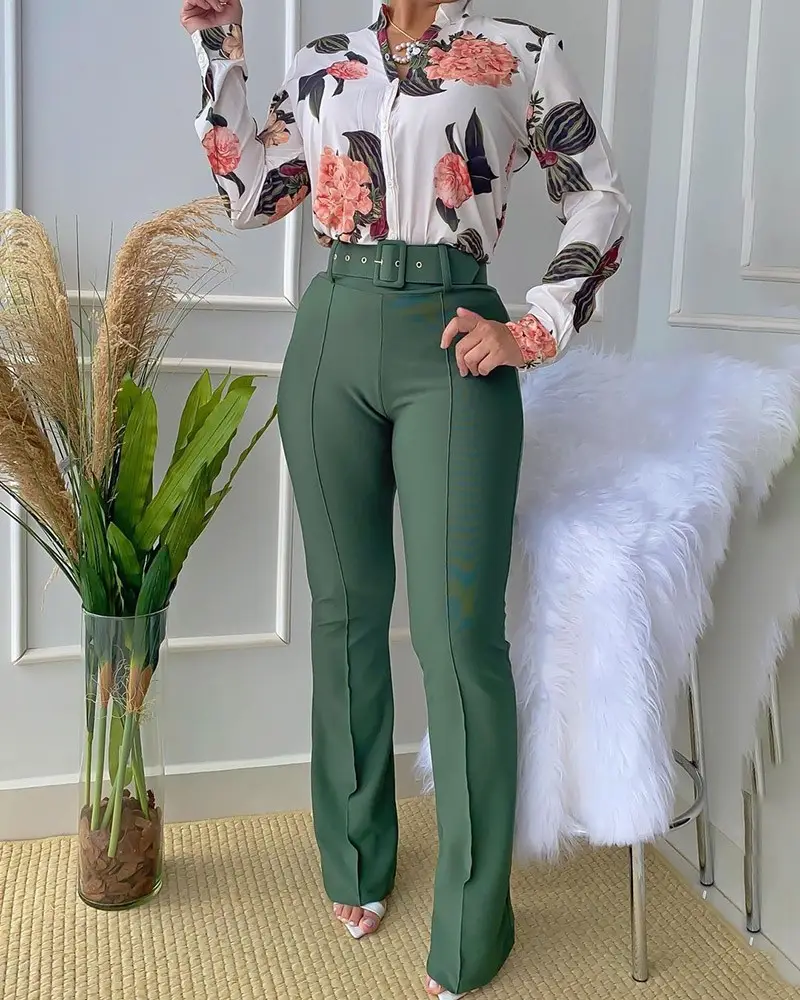OW120925 Professional Pant Blouse Fall Ladies 2 Sets Casual Two Piece Set Women Clothing