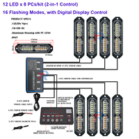 Kit de 8 x 12 lumières stroboscopiques à grille LED, état neuf, contrôleur numérique 2 en 1, 16 modes de clignotement, étanche IP65, DC 12V/24V, pour voiture