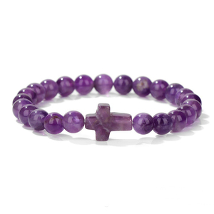 Bracelet extensible en pierres précieuses naturelles pour la guérison, <span class=keywords><strong>avec</strong></span> perles en forme de croix, en quartz rose, améthyste, œil de tigre, <span class=keywords><strong>lapis</strong></span>-<span class=keywords><strong>lazuli</strong></span>, <span class=keywords><strong>bijoux</strong></span> énergétiques - Product Image 1